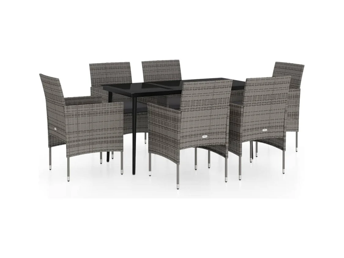 Cesarino  Ensemble à manger de jardin coussins 7pcs Gris et noir