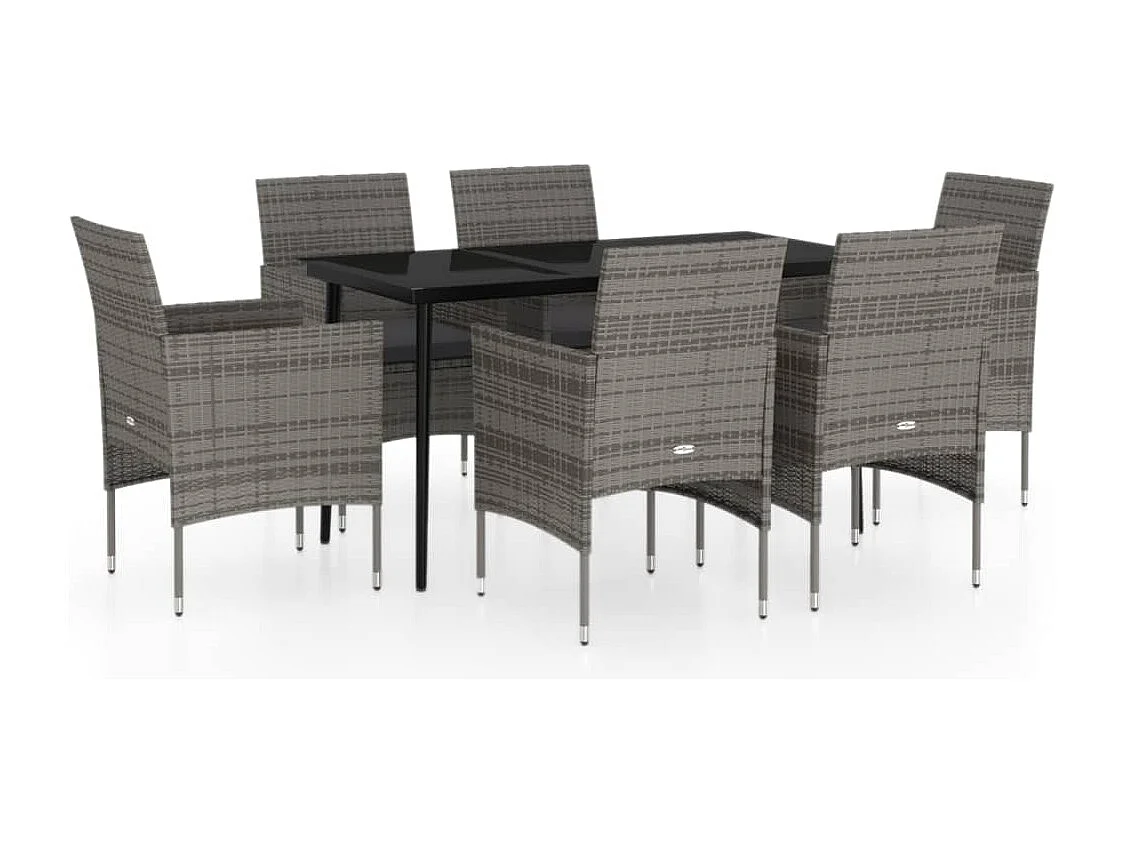 Cesarino  Ensemble à manger de jardin coussins 7pcs Gris et noir