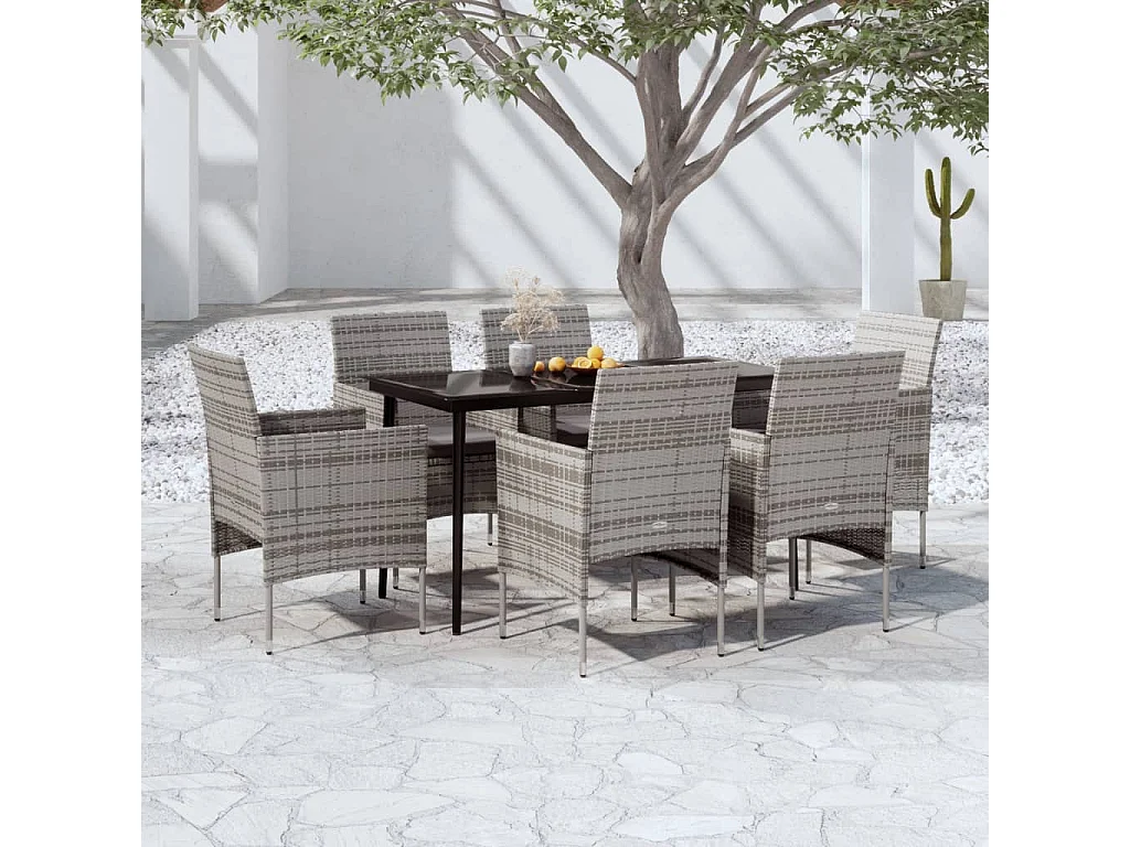 Cesarino  Ensemble à manger de jardin coussins 7pcs Gris et noir