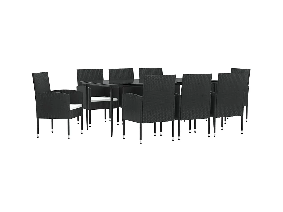 Lazzaro  Ensemble à manger de jardin 9 pcs noir résine tressée et acier