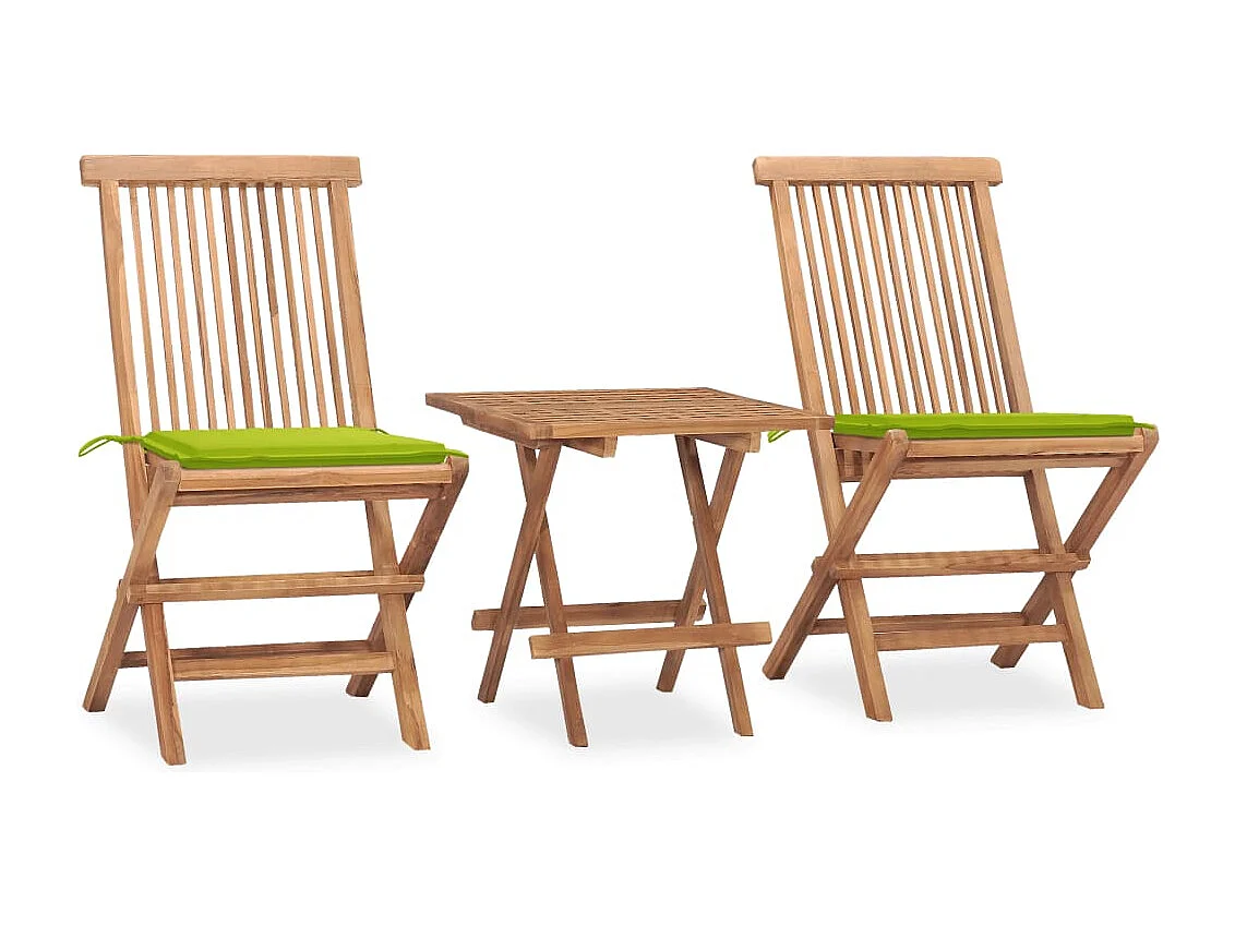 Tigard  Ensemble à manger d'extérieur pliable avec coussin 3 pcs Teck