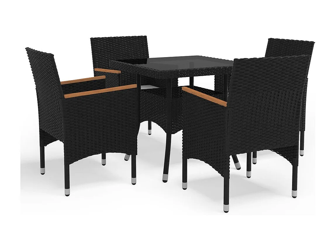 Løgumkloster  Ensemble à manger de jardin 5 pcs Noir Résine tressée et acacia
