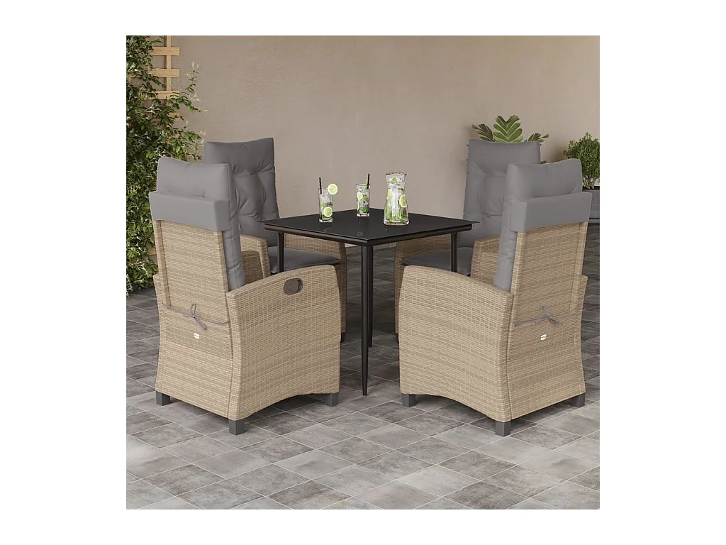 Rochester  5-delige Tuinset met kussens poly rattan gemengd beige