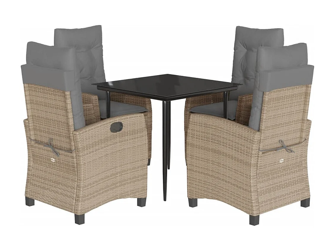 Rochester  Set comedor de jardín 5 pzas con cojines ratán sintético beige