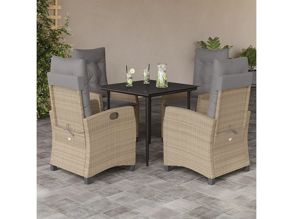 Rochester  Set comedor de jardín 5 pzas con cojines ratán sintético beige