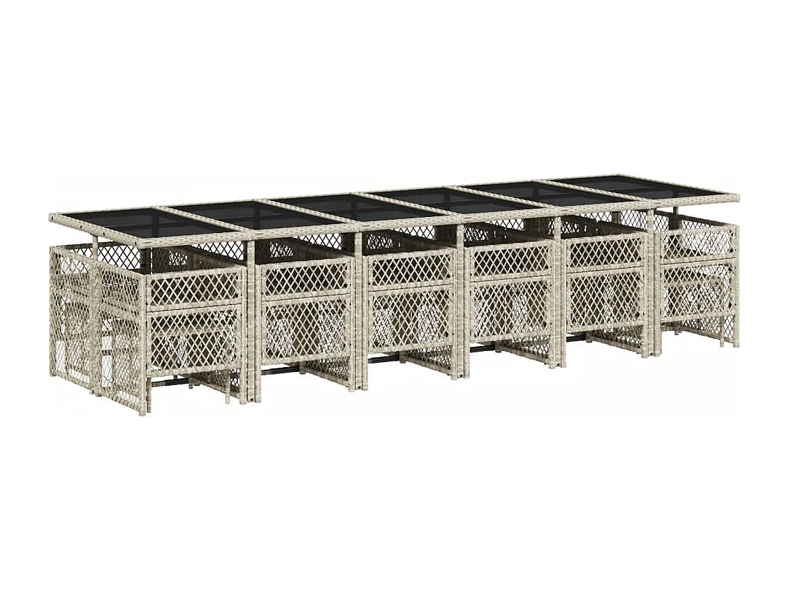 Lubbeek  Ensemble à manger de jardin et coussins 17 pcs gris clair rotin