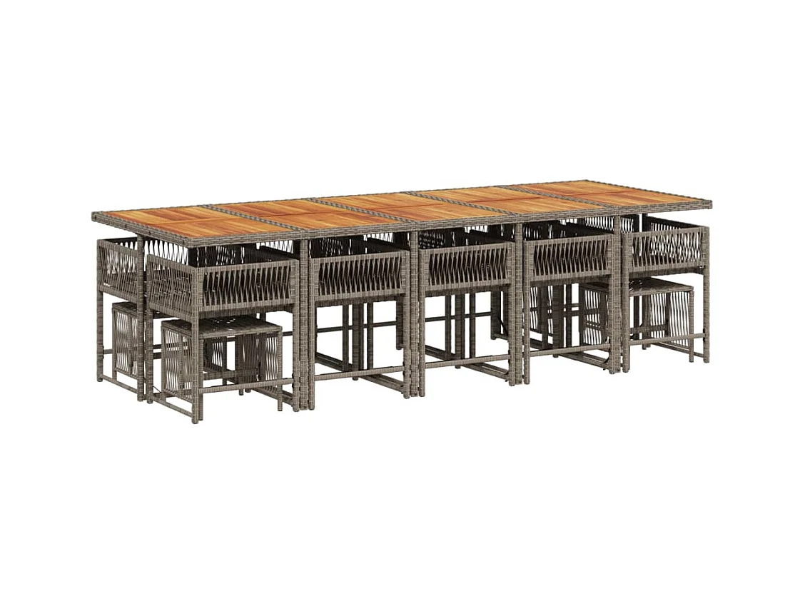 Xeli  Ensemble à manger de jardin 15 pcs coussins gris résine tressée