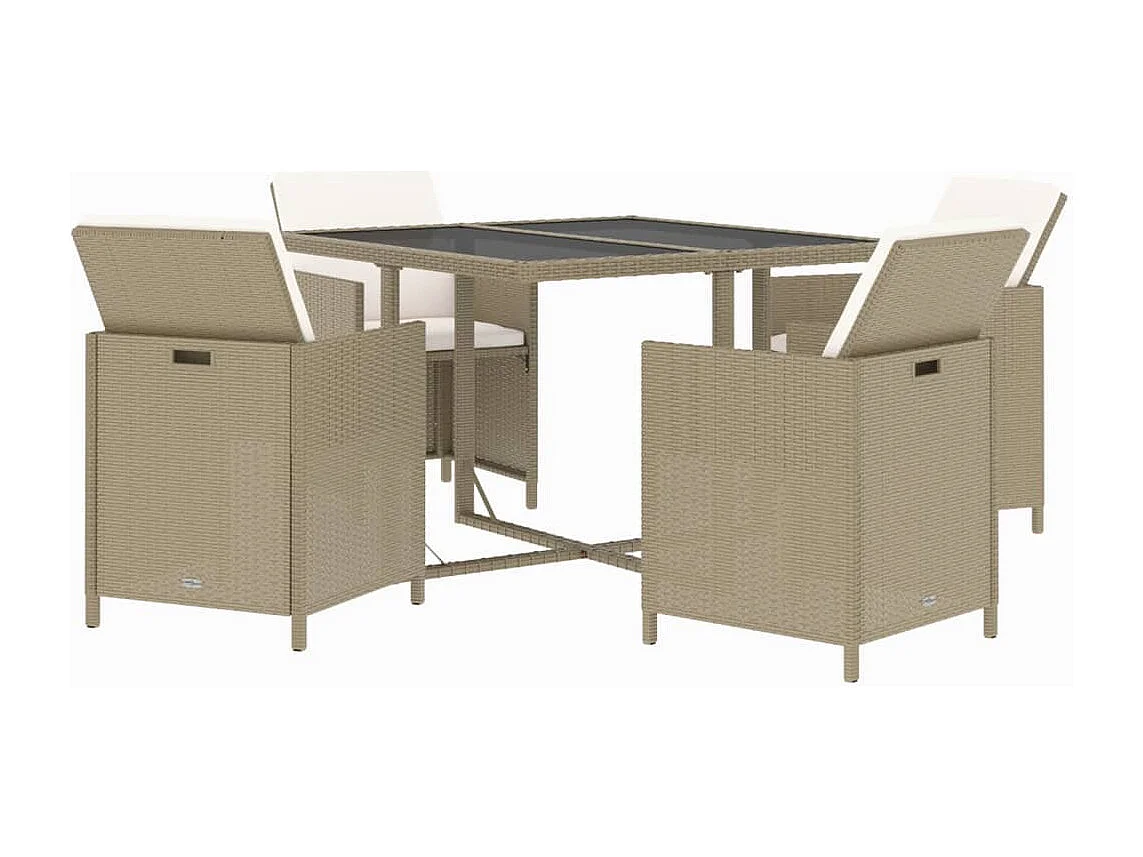 Hugo  Set comedor de jardín 5 pzas con cojines ratán sintético beige