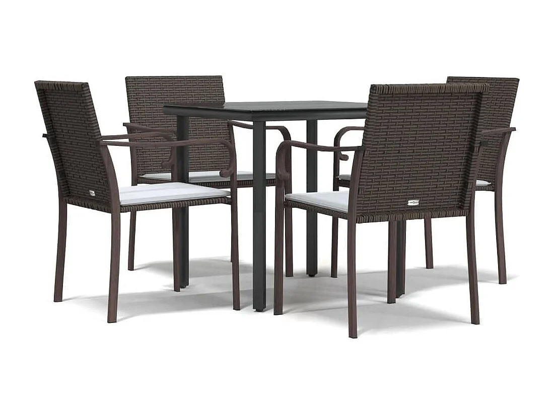 Leonie  Ensemble à manger de jardin 5 pcs coussins résine tressée acier