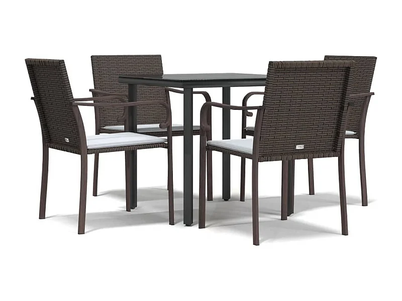 Leonie  Ensemble à manger de jardin 5 pcs coussins résine tressée acier