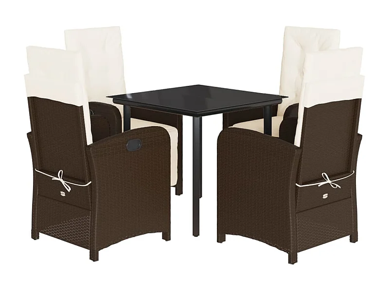 Birchwood  Ensemble à manger de jardin 5 pcs et coussins marron poly rotin