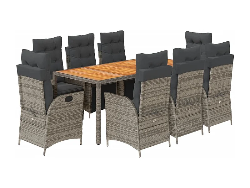 Elviraa  Ensemble à manger de jardin 9 pcs coussins gris résine tressée