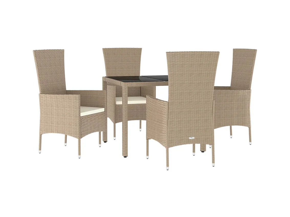 Vildis  Ensemble à manger de jardin avec coussins 5pcs Beige poly rotin