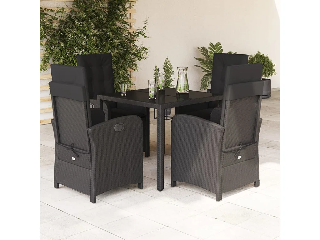 Prolenta Premium -  5-delige Tuinset met kussens poly rattan zwart