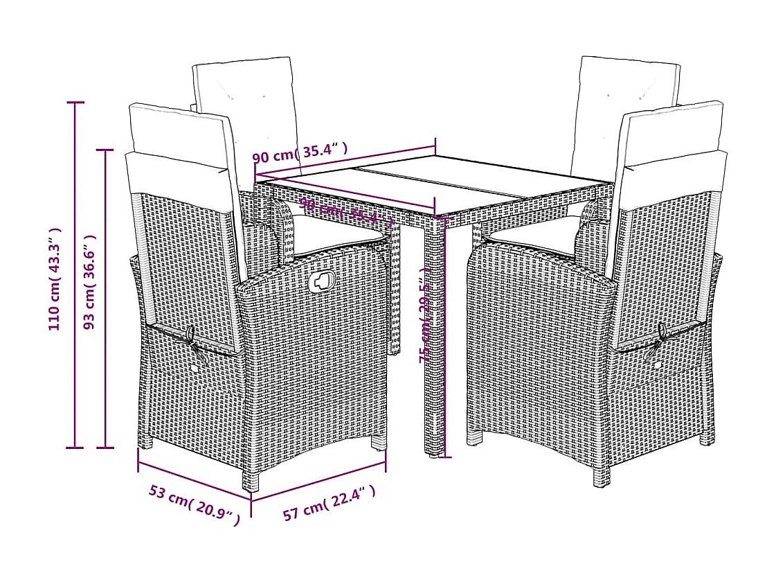 Prolenta Premium -  5-delige Tuinset met kussens poly rattan zwart