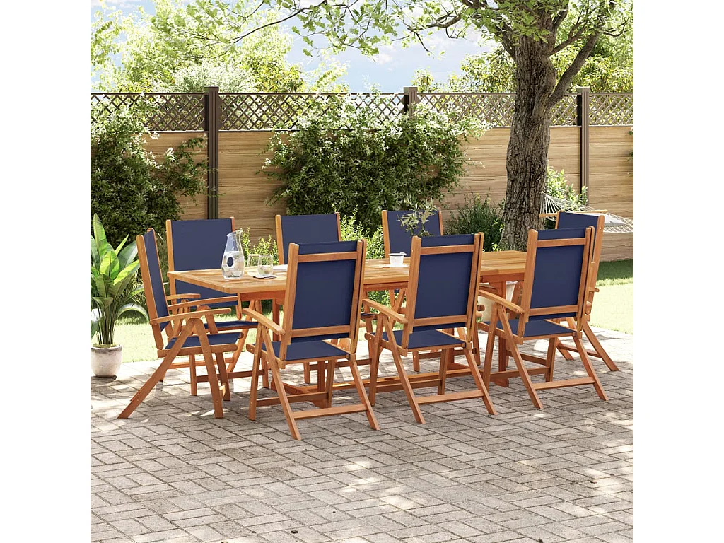 Bussum  Juego comedor de jardín 9 pzas madera maciza acacia y textileno