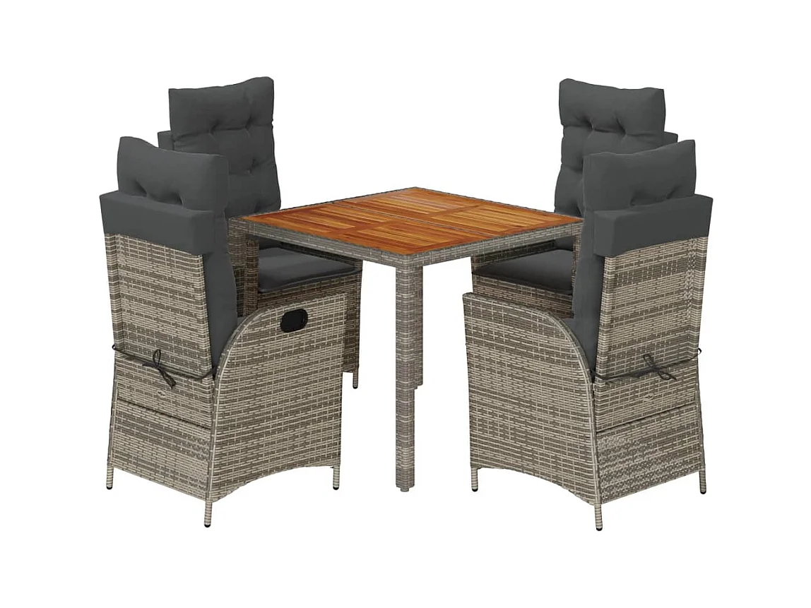 Wanda  Ensemble à manger de jardin 5 pcs coussins gris résine tressée
