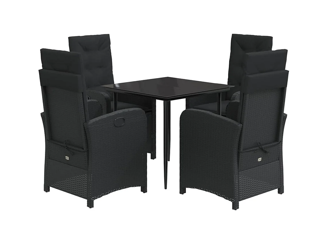 Ilsora  Ensemble à manger de jardin coussins 5pcs Noir Résine tressée