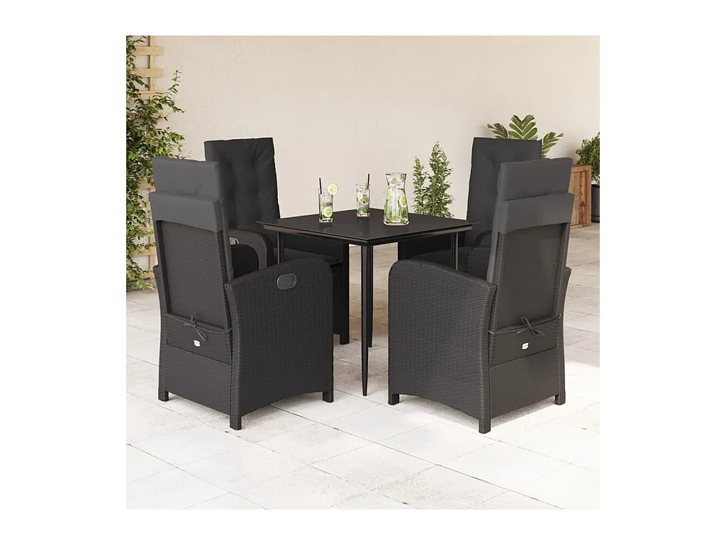 Ilsora  Ensemble à manger de jardin coussins 5pcs Noir Résine tressée