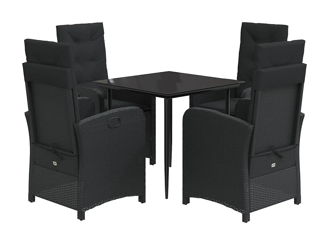 Ilsora  Ensemble à manger de jardin coussins 5pcs Noir Résine tressée