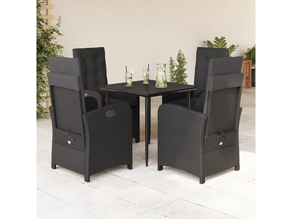 Ilsora  Ensemble à manger de jardin coussins 5pcs Noir Résine tressée