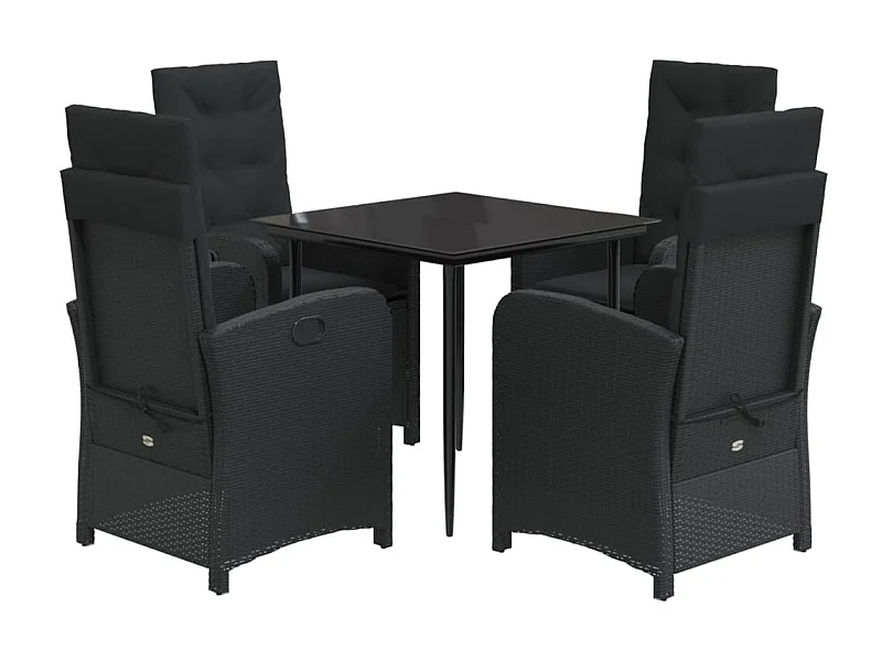 Ilsora  Ensemble à manger de jardin coussins 5pcs Noir Résine tressée