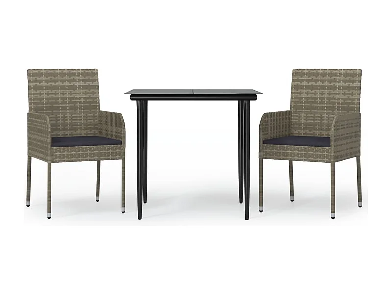 Santo Stefano di Camastra  Ensemble à manger jardin 3pcs avec coussins noir et gris