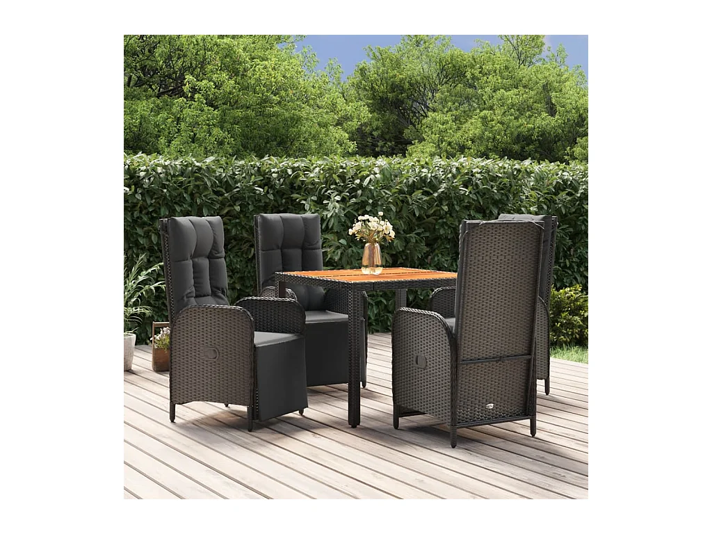 Afragola  Ensemble à manger de jardin coussins 5pcs Noir Résine tressée