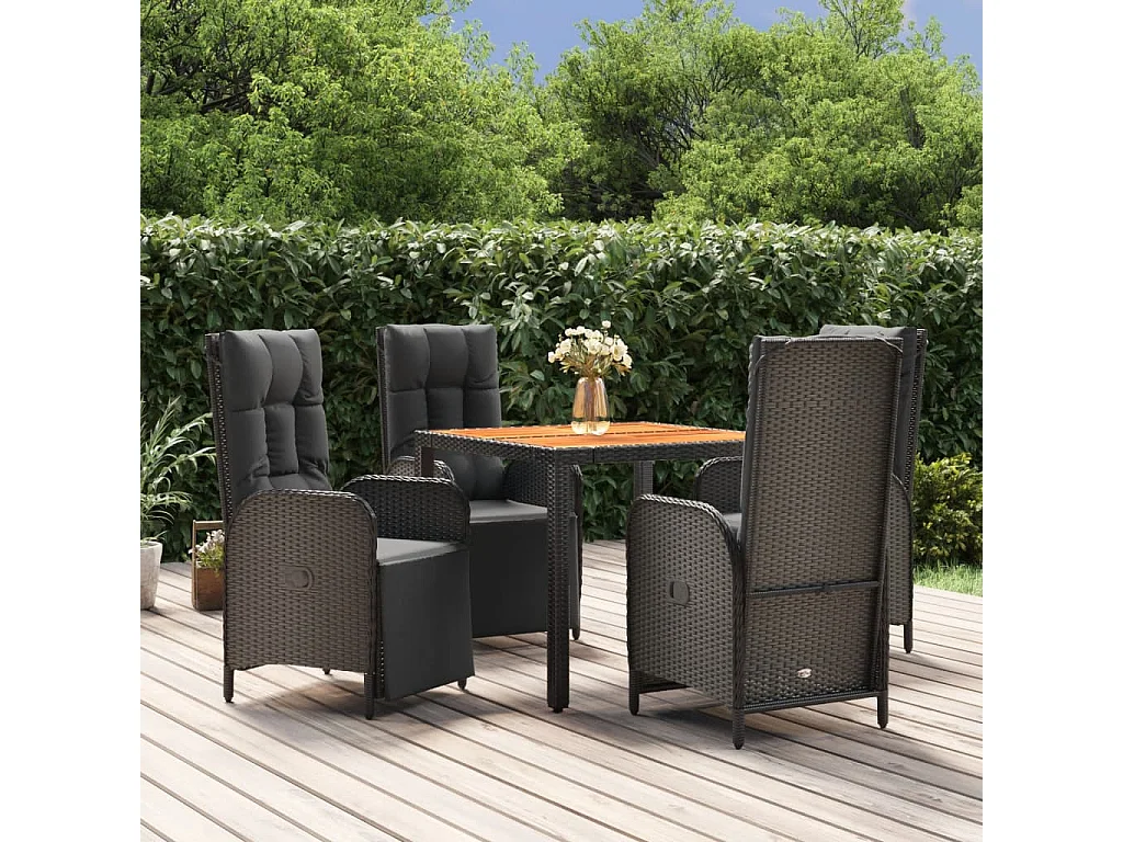 Afragola  Ensemble à manger de jardin coussins 5pcs Noir Résine tressée