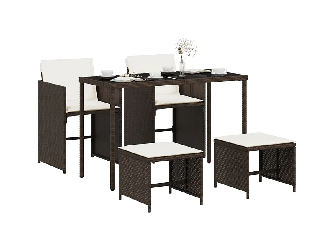 Kelior  Set comedor de jardín 5 piezas y cojines ratán sintético marrón