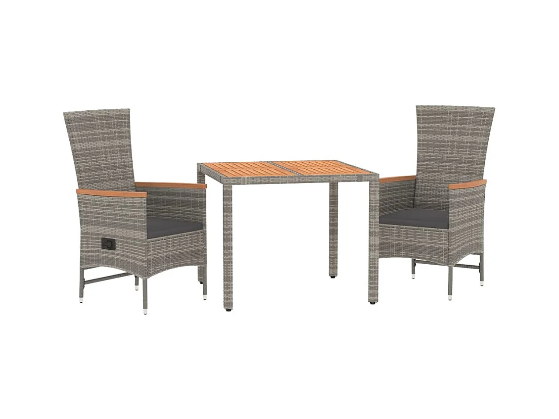 Brunnir  Ensemble à manger de jardin 3 pcs coussins gris résine tressée