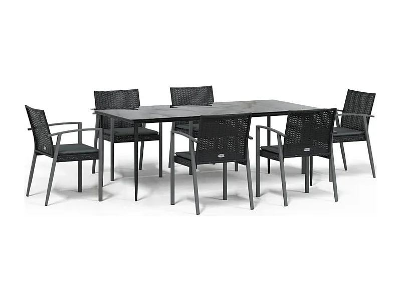 Bucyrus  Juego comedor jardín 7 piezas y cojines ratán sintético y acero