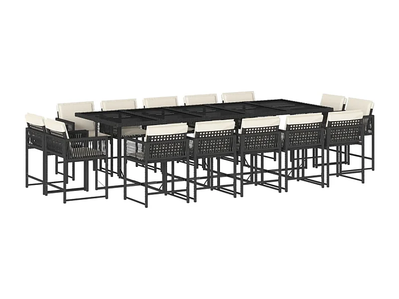 Emilia  Set comedor de jardín con cojines 15 pzas ratán sintético negro