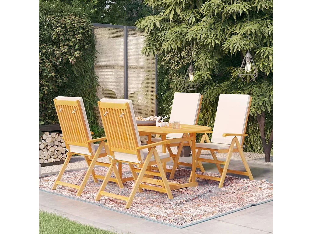 Zoran  Ensemble à manger de jardin 5 pcs coussins Bois de teck massif