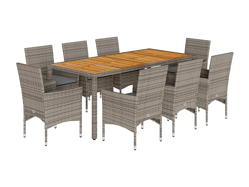 Les Mureaux  9-delige Tuinset met kussens poly rattan en acaciahout grijs