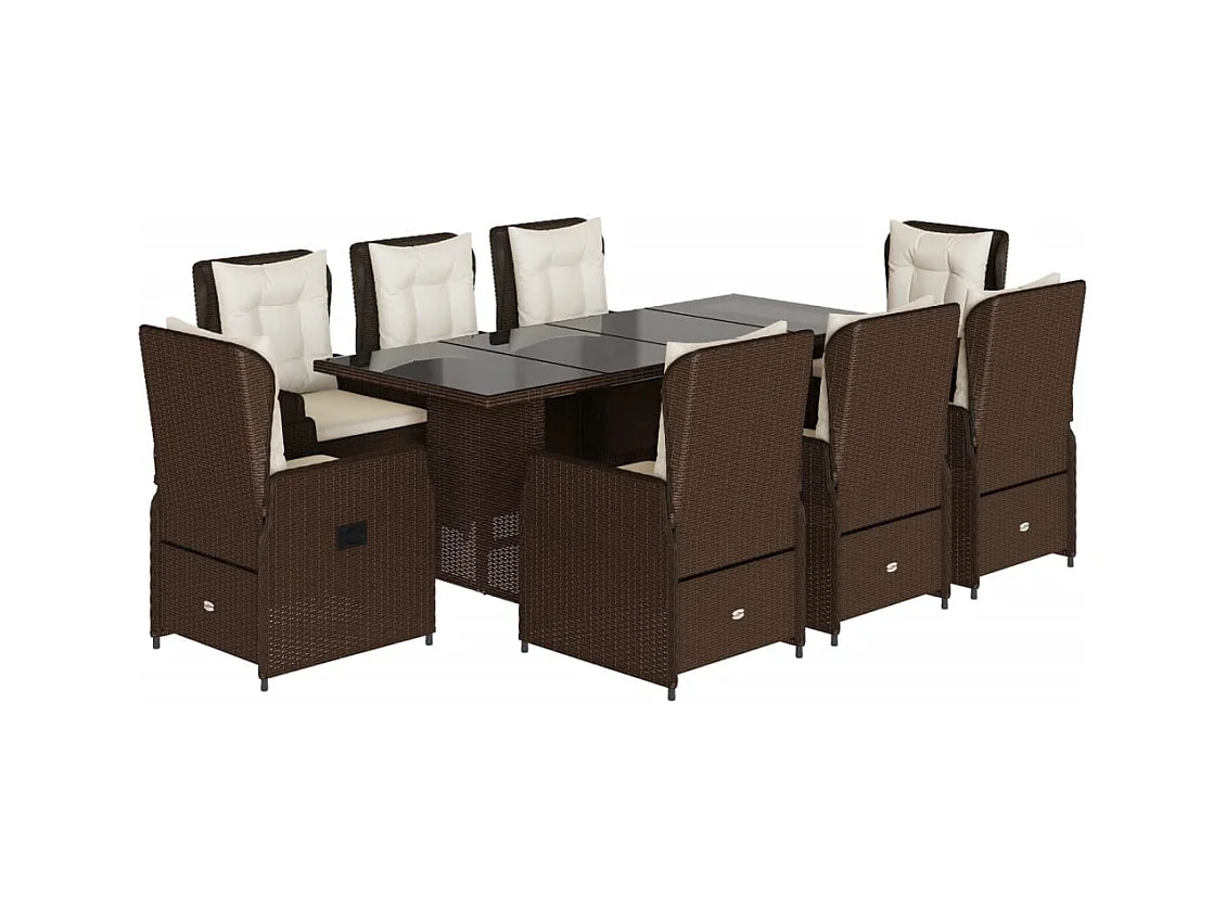 Zion  Set comedor para jardín 9 pzas y cojines ratán sintético marrón