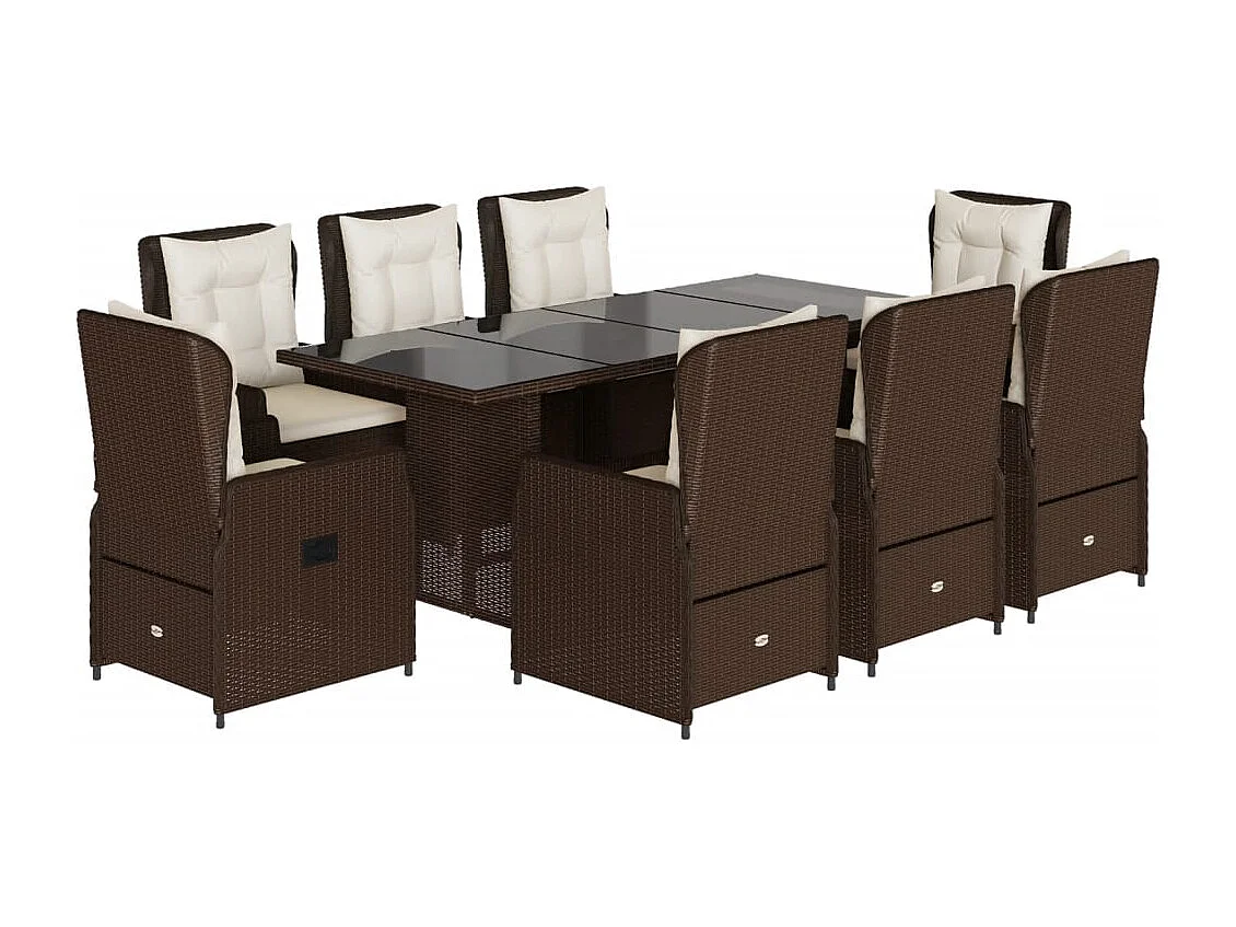 Zion  9-delige Tuinset met kussens poly rattan bruin