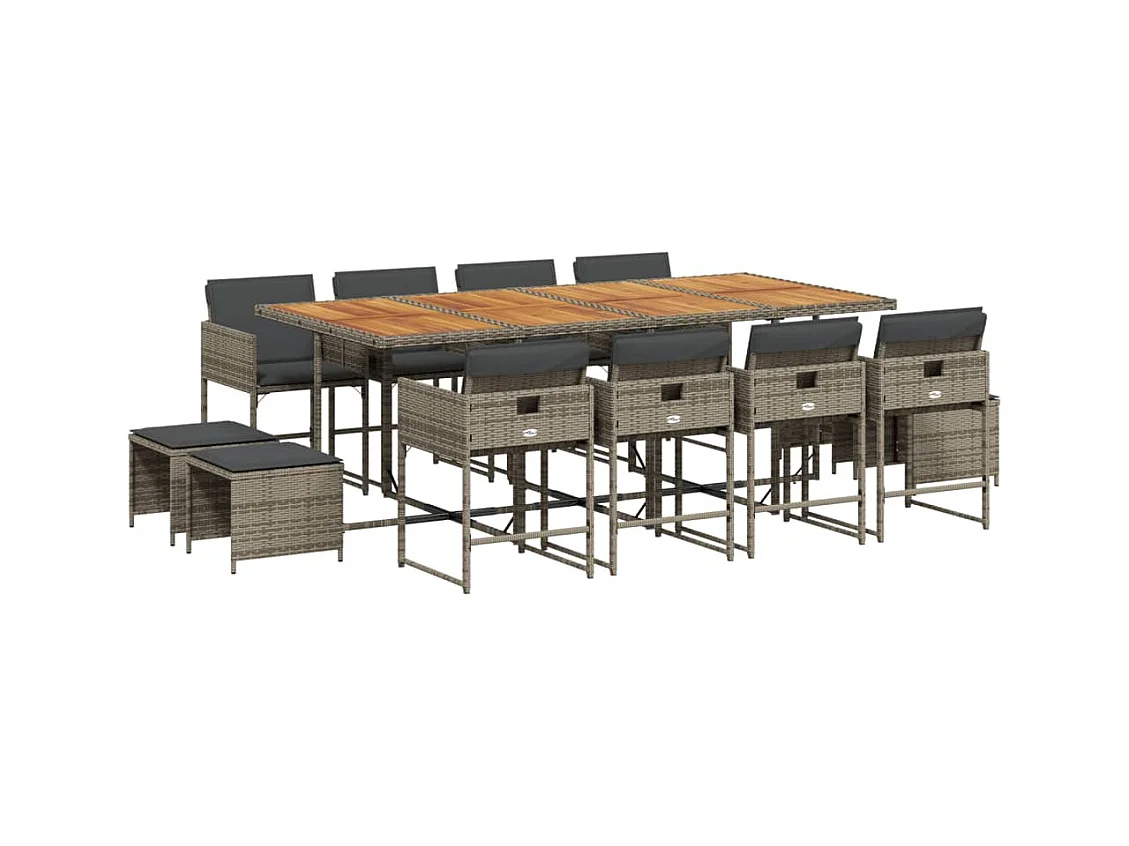 Kirkland  Ensemble à manger de jardin coussins 13 pcs gris résine tressée