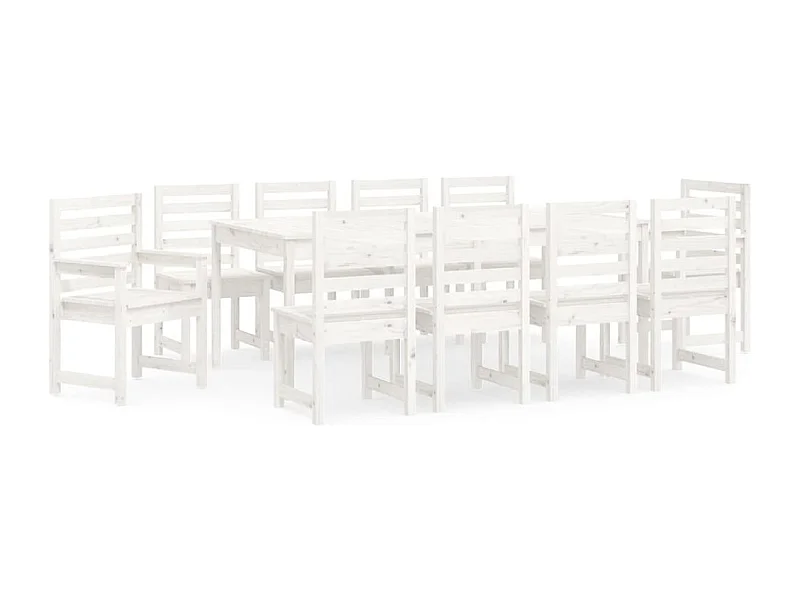 Sophie-Marie-Catherine  Ensemble à manger de jardin 11 pcs blanc bois massif de pin