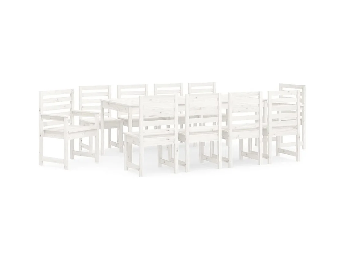 Sophie-Marie-Catherine  Ensemble à manger de jardin 11 pcs blanc bois massif de pin