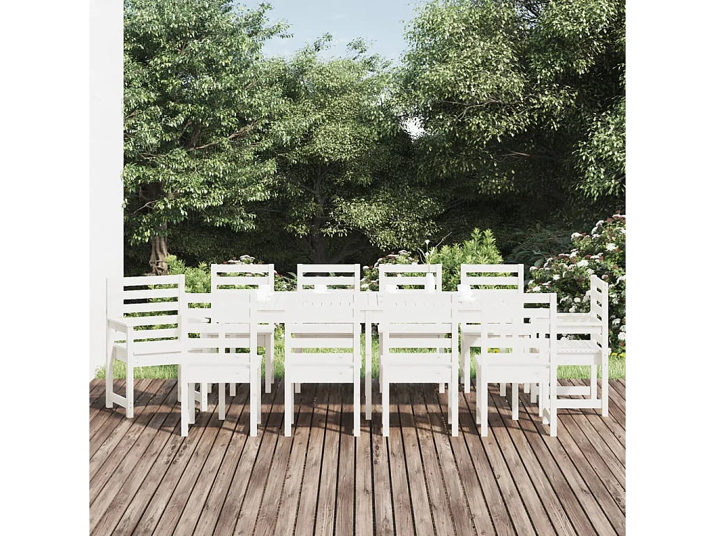 Sophie-Marie-Catherine  Ensemble à manger de jardin 11 pcs blanc bois massif de pin