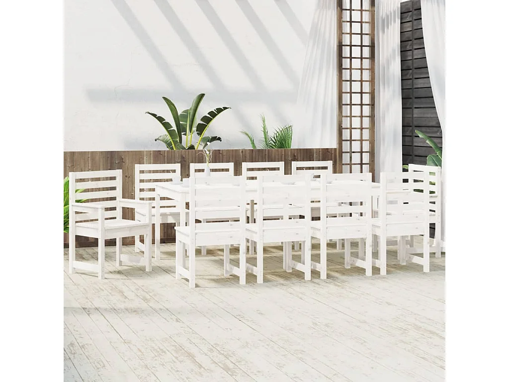 Sophie-Marie-Catherine  Ensemble à manger de jardin 11 pcs blanc bois massif de pin