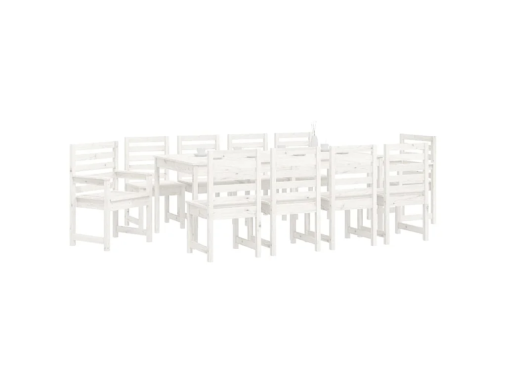 Sophie-Marie-Catherine  Ensemble à manger de jardin 11 pcs blanc bois massif de pin
