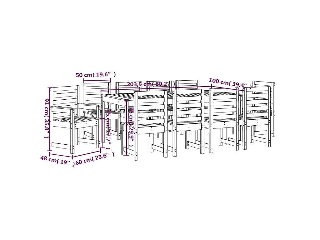 Sophie-Marie-Catherine  Ensemble à manger de jardin 11 pcs blanc bois massif de pin