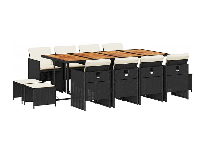 Bonno  Set comedor de jardín con cojines 13 pzas ratán sintético negro