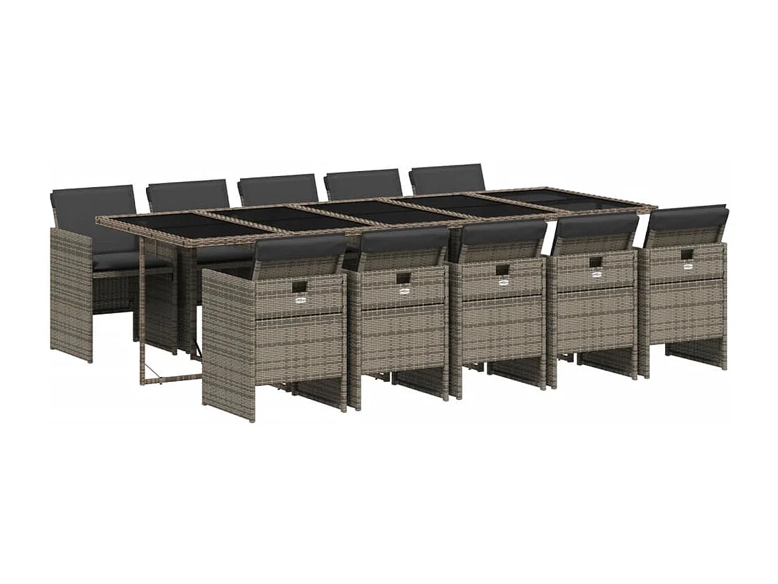 Ljungby  Ensemble à manger de jardin 11pcs avec coussins gris poly rotin