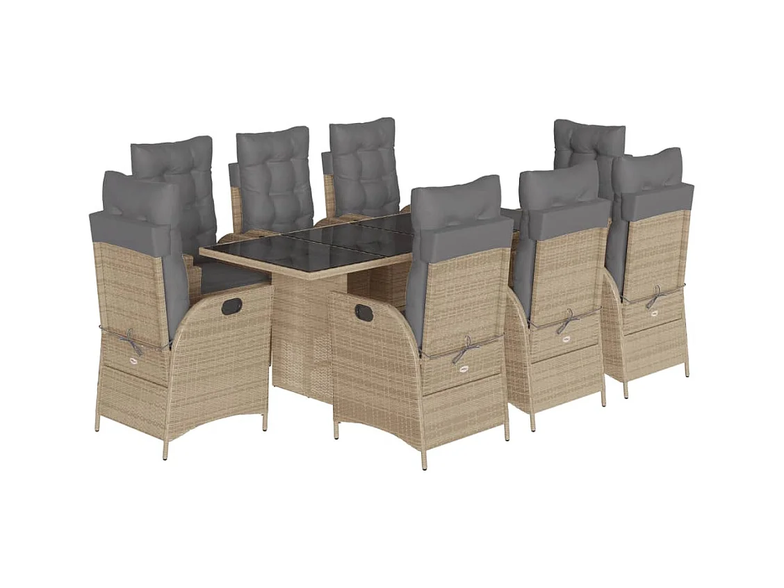 Emory  Ensemble à manger de jardin et coussins 9 pcs mélange beige