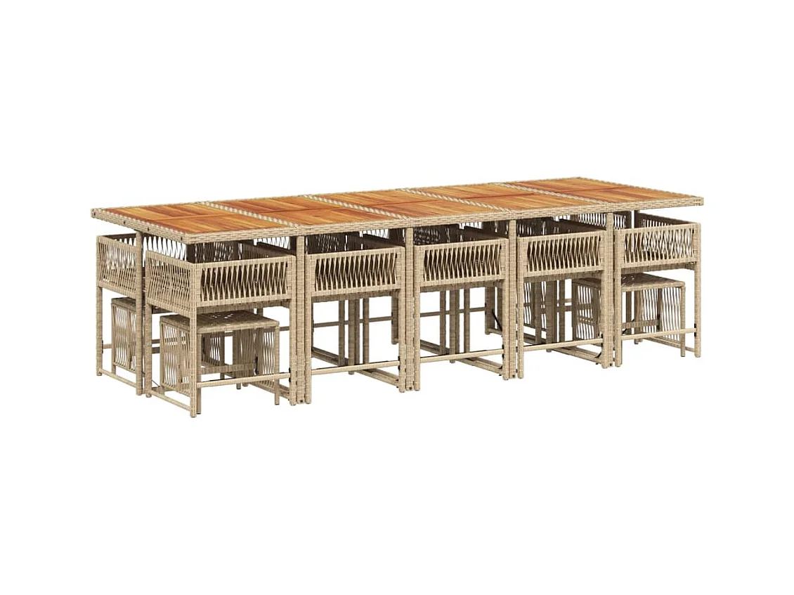 Xeli  Ensemble à manger de jardin et coussins 15 pcs beige