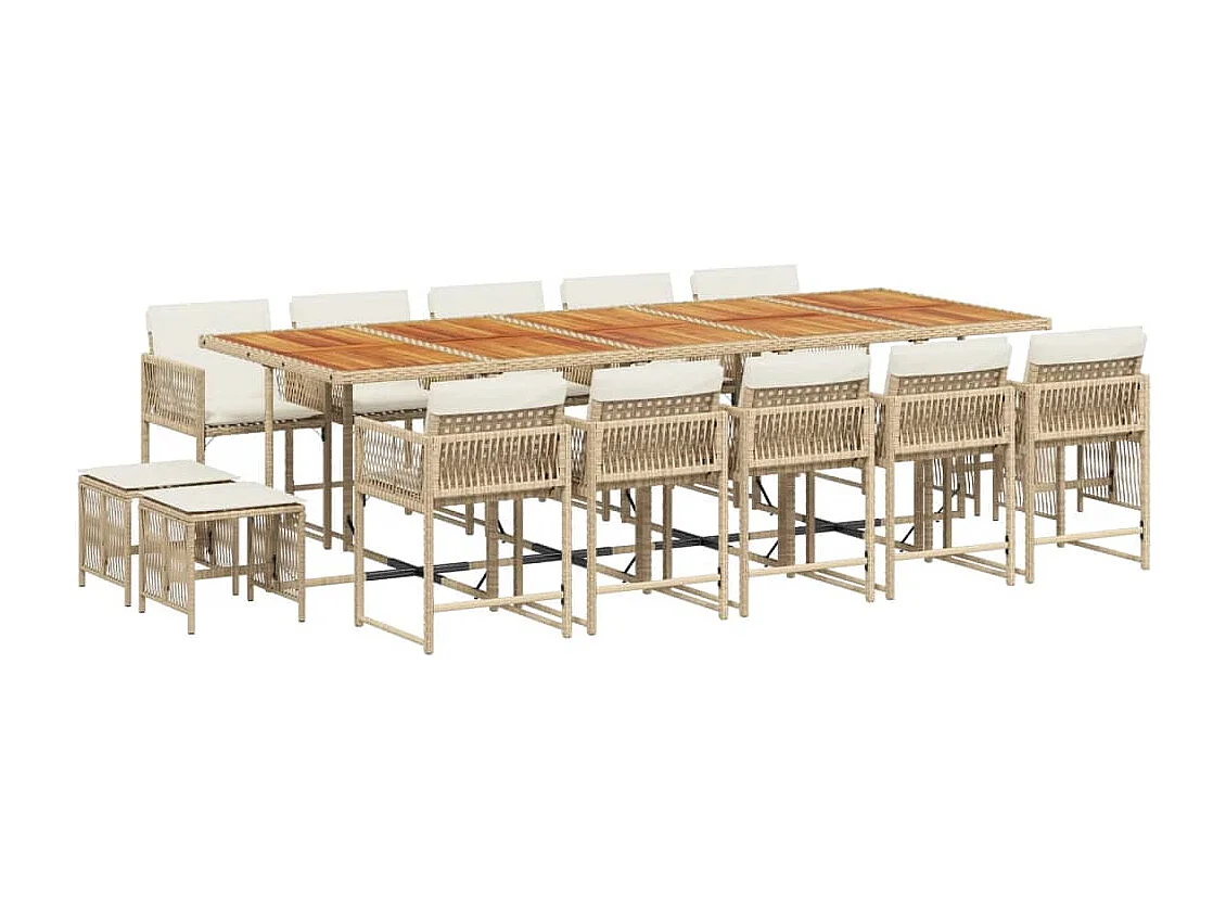 Xeli  Ensemble à manger de jardin et coussins 15 pcs beige