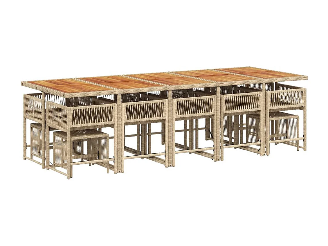 Xeli  Ensemble à manger de jardin et coussins 15 pcs beige